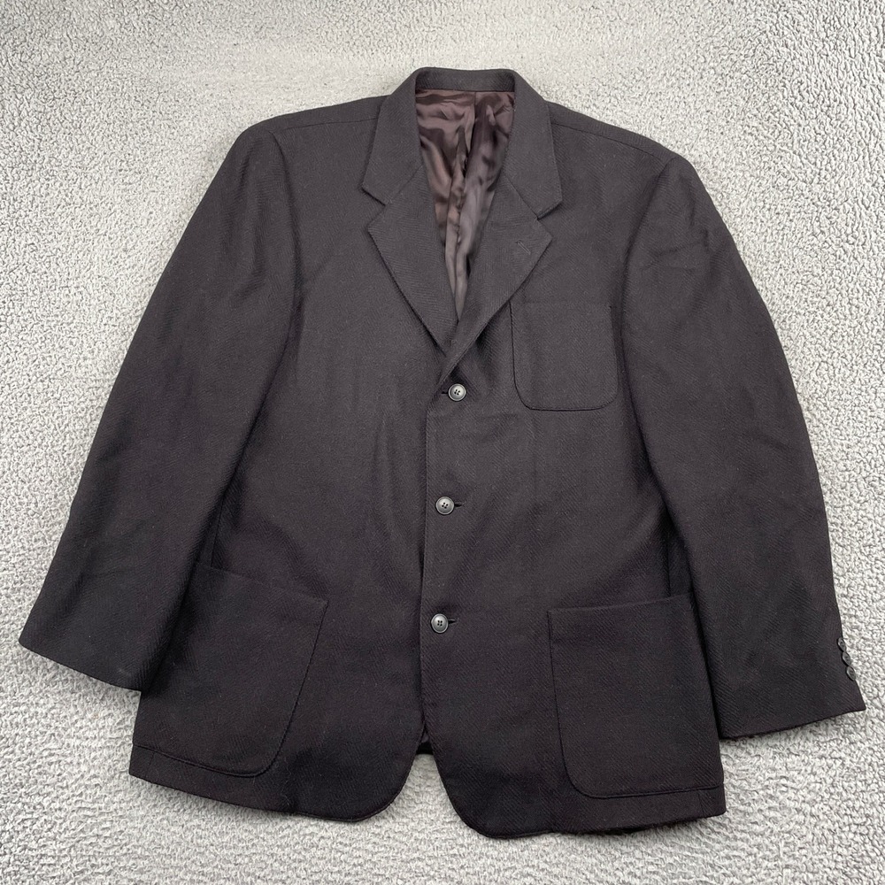 J.Crew Blazer Mens Large Black Wool Alpaca Blend Herringbone 3-Button Oarsman
